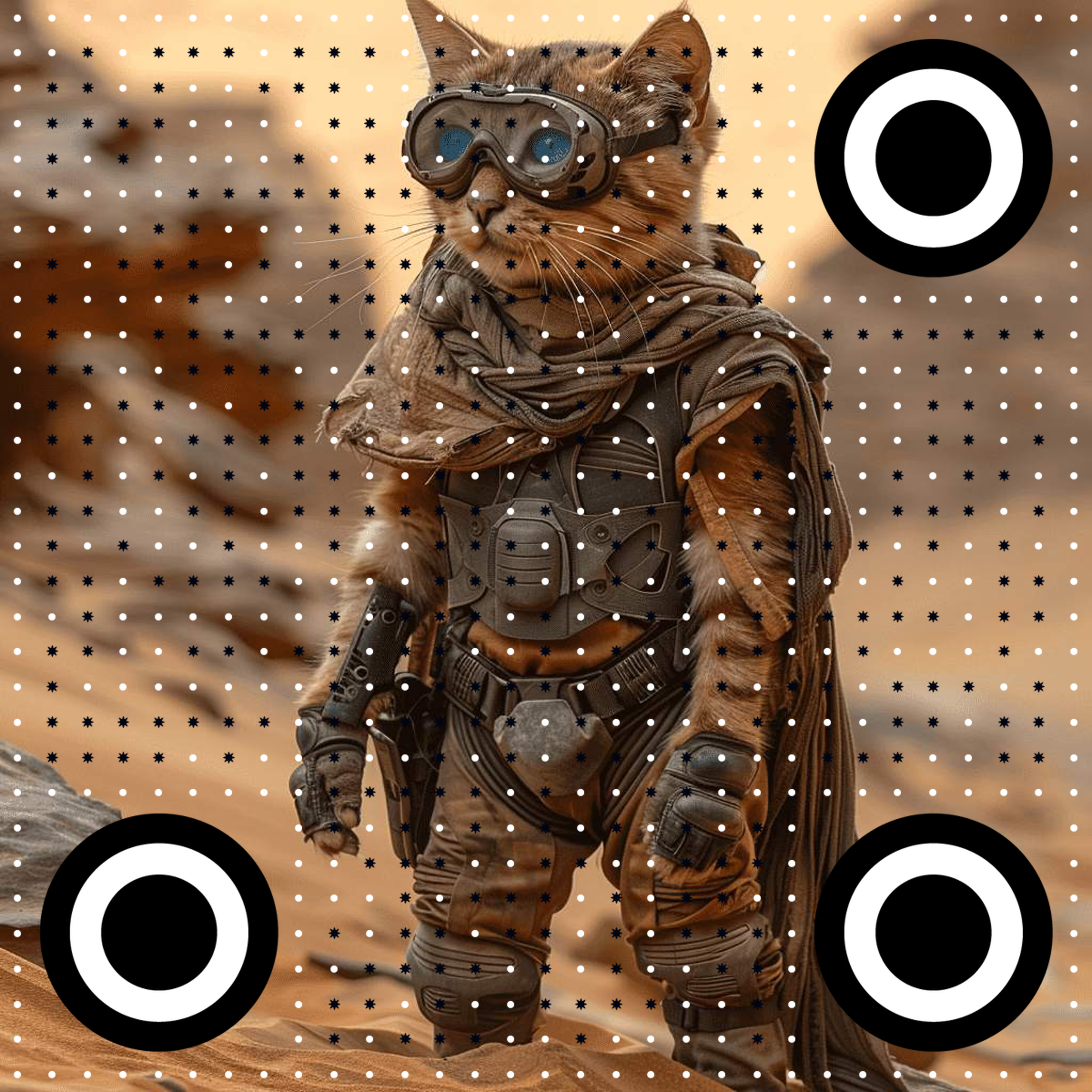 影视热点沙漠探险蓝眼猫咪盔甲二维码生成器-平面静态-正方形码
