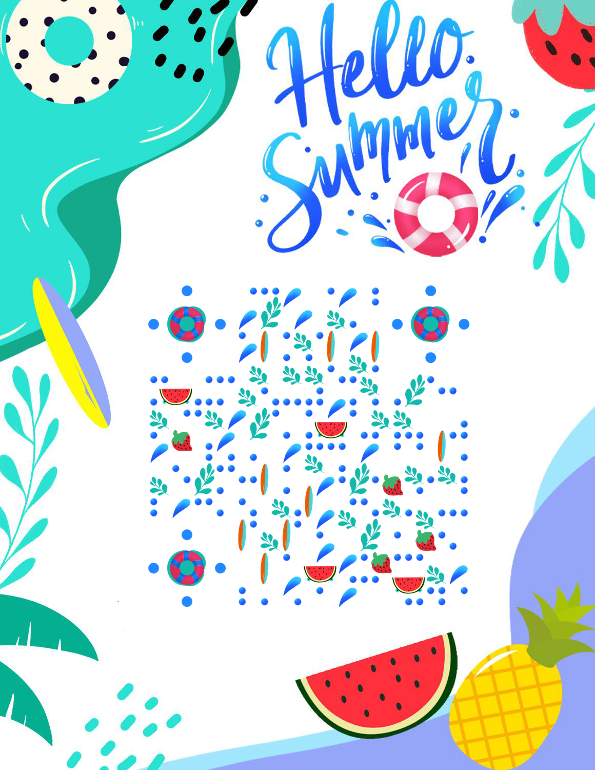 你好夏天多彩缤耀眼纷夏至水果趴二维码生成器-平面静态-微信名片