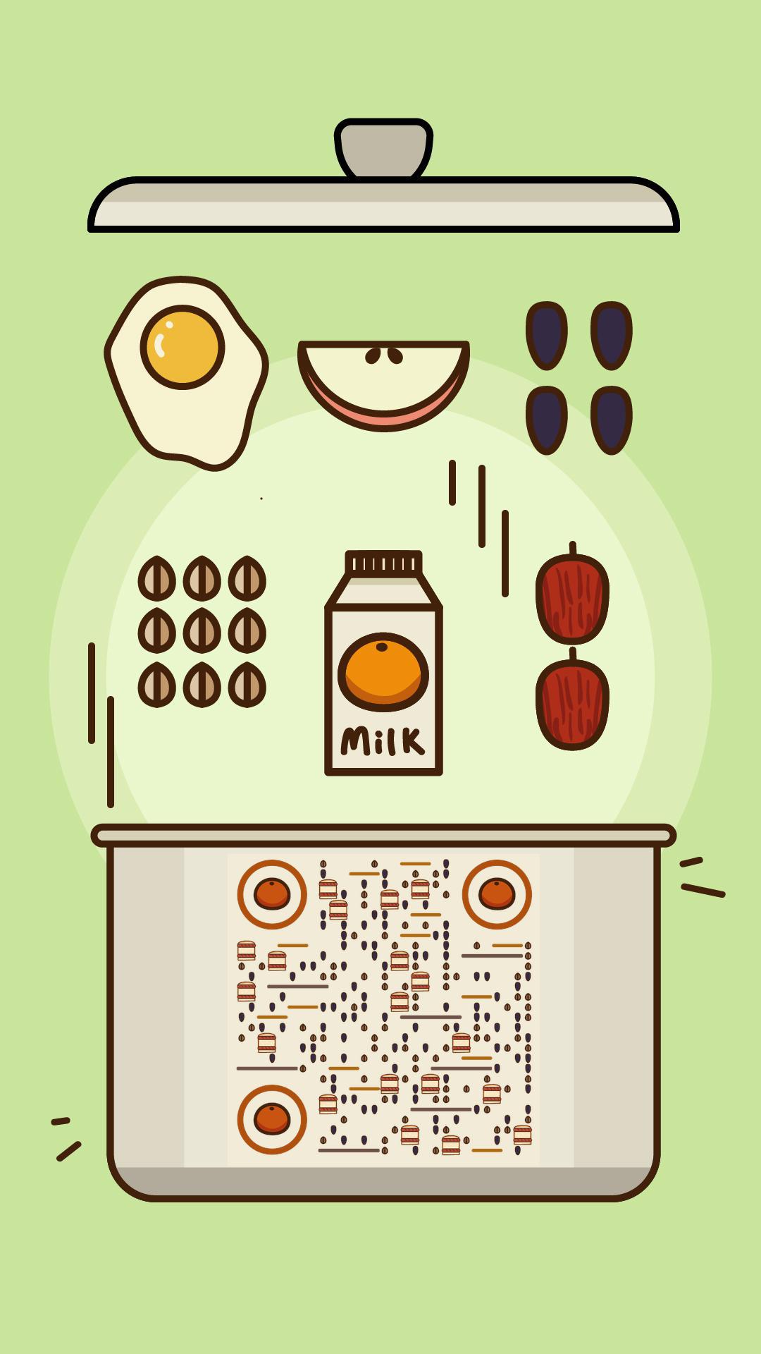 健康食谱烧菜美食餐饮手绘线条二维码生成器-平面静态-手机海报