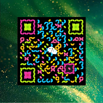 抖音群聊头像合集鎏金绿色背景五彩丝带艺术二维码二维码生成器-平面静态-正方形码