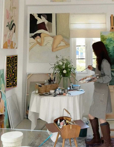 社交动态画室画画女生画框豆豆二维码生成器-平面静态-微信名片