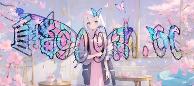 抖音快手三分割作品封面粉色樱花少女AI艺术字-第九工场字体生成器