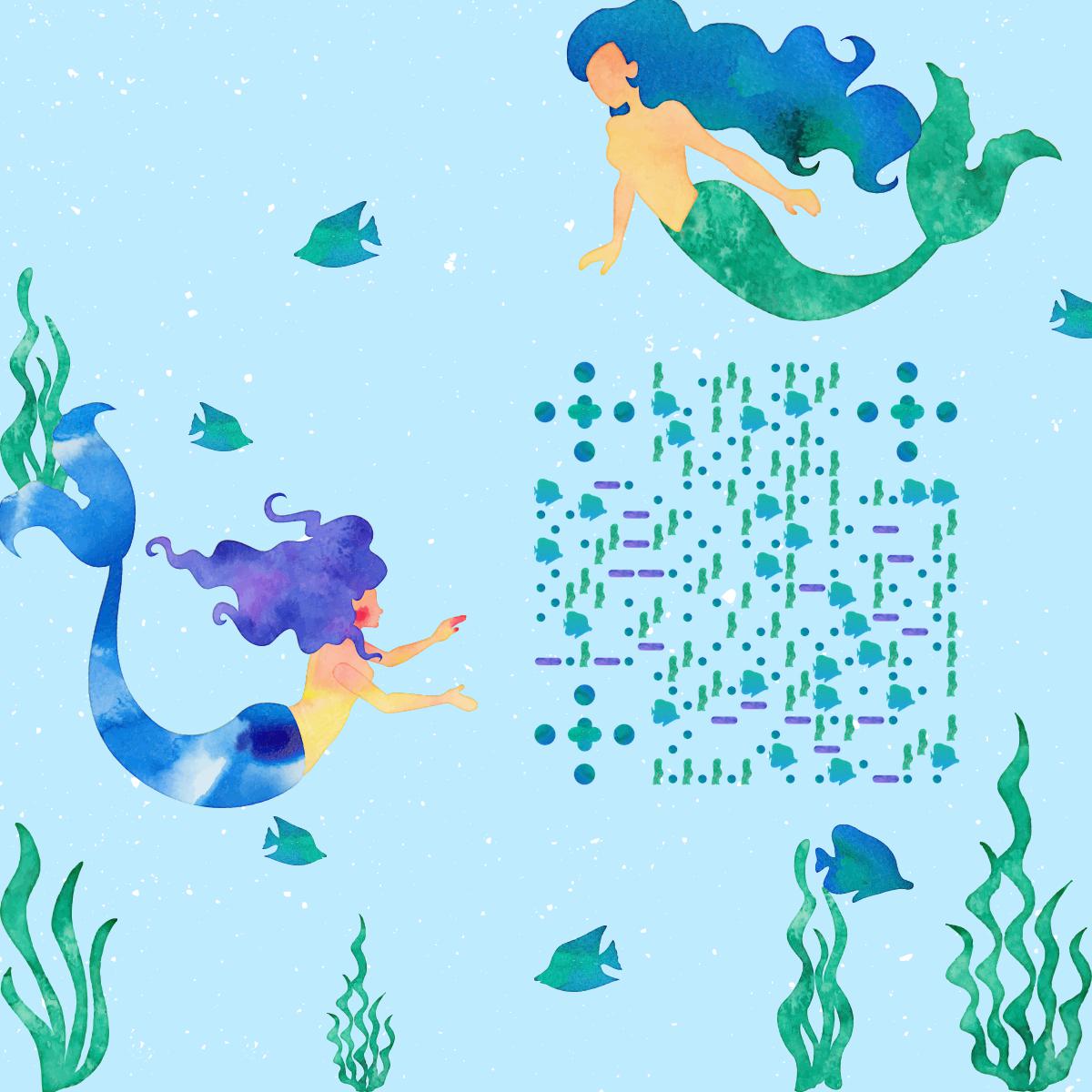 水彩海的女儿蓝色大海美人鱼二维码生成器-平面静态-正方形码