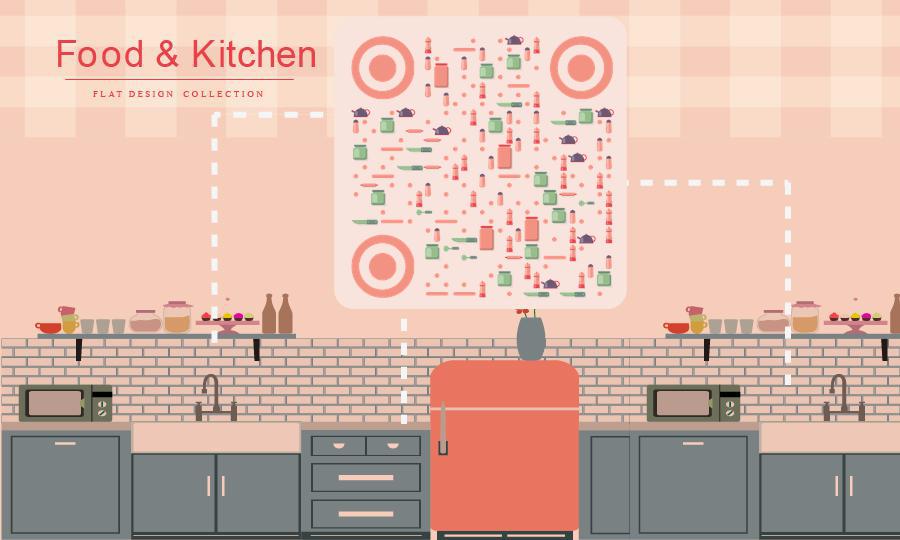 粉色余晖居家烹饪一体化厨房二维码-公众号图-平面静态