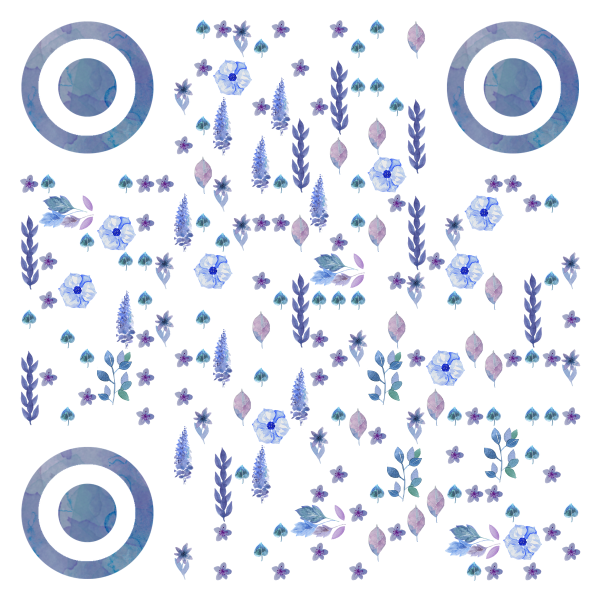 蓝紫花卉关注卡片二维码生成器-平面静态-无背景码