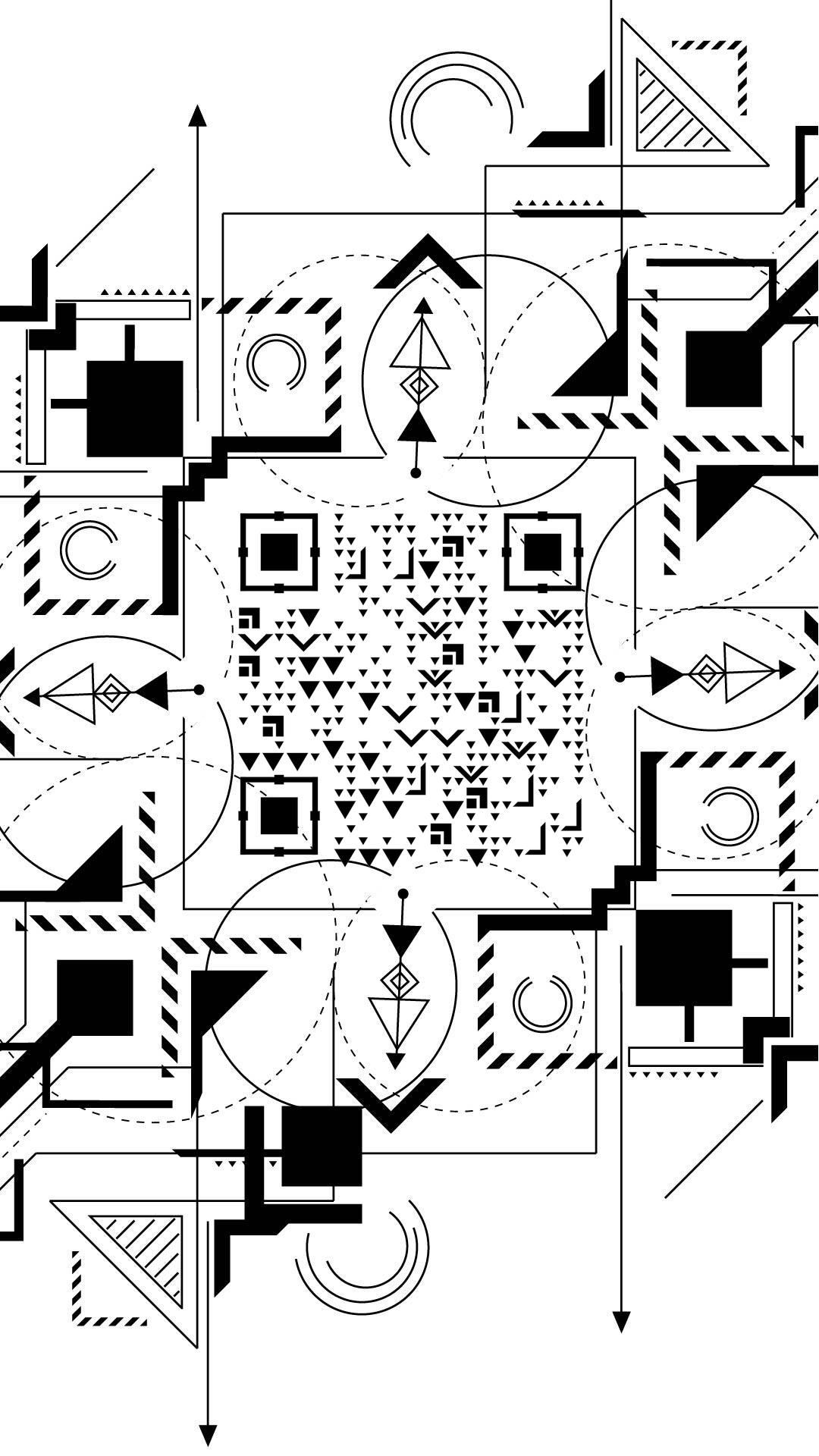 黑白几何图形简约线条上午二维码生成器-平面静态-手机海报