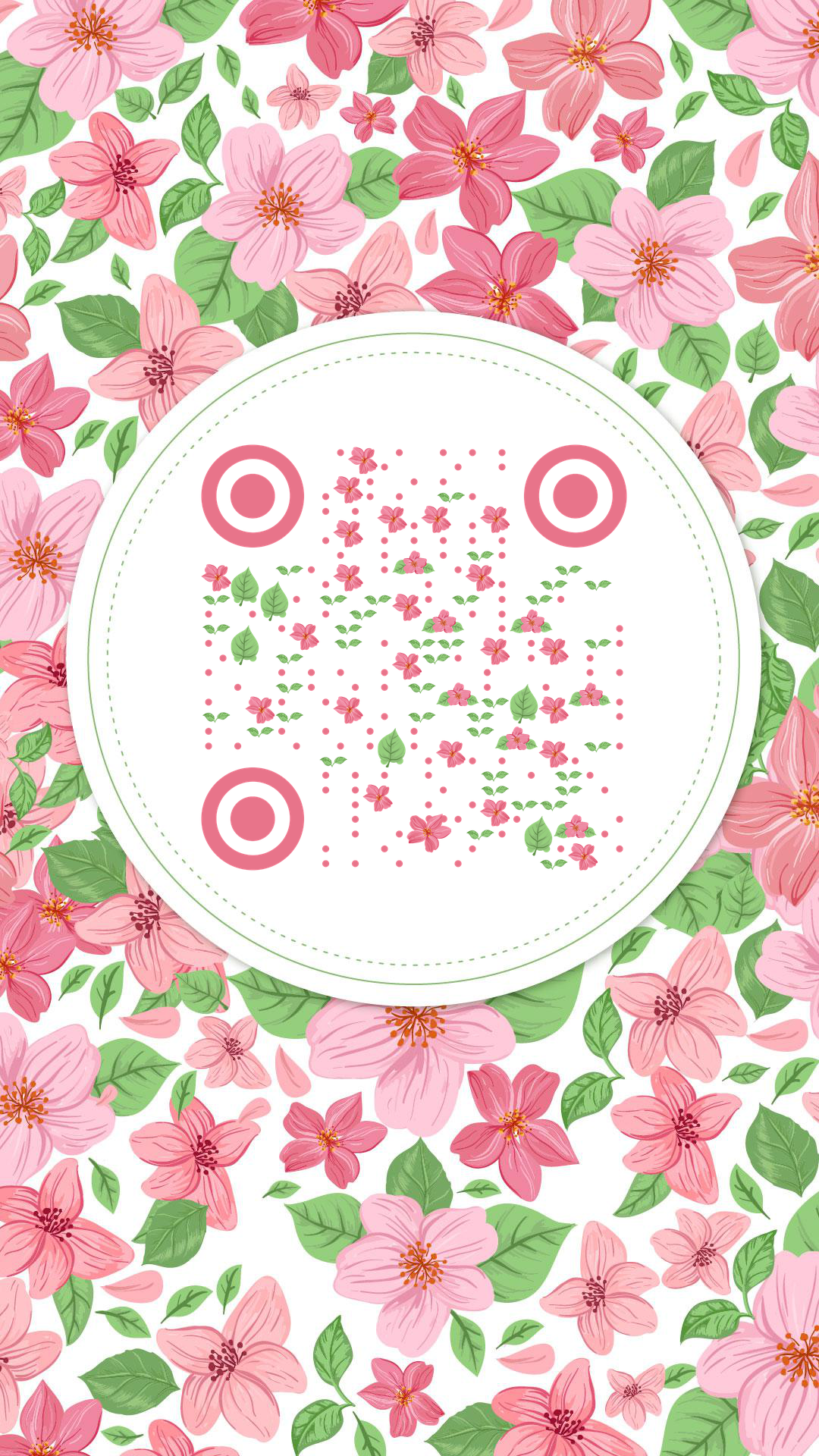 茂盛绽放的粉色花园二维码-手机壁纸-平面静态