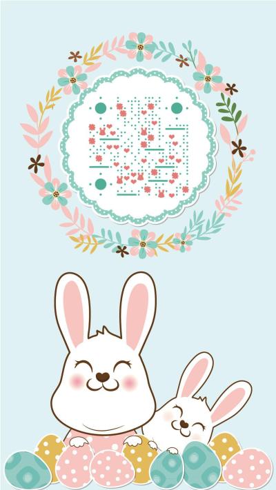 花环小兔兔卡通兔子蓝色粉色清新二维码生成器-平面静态-手机海报