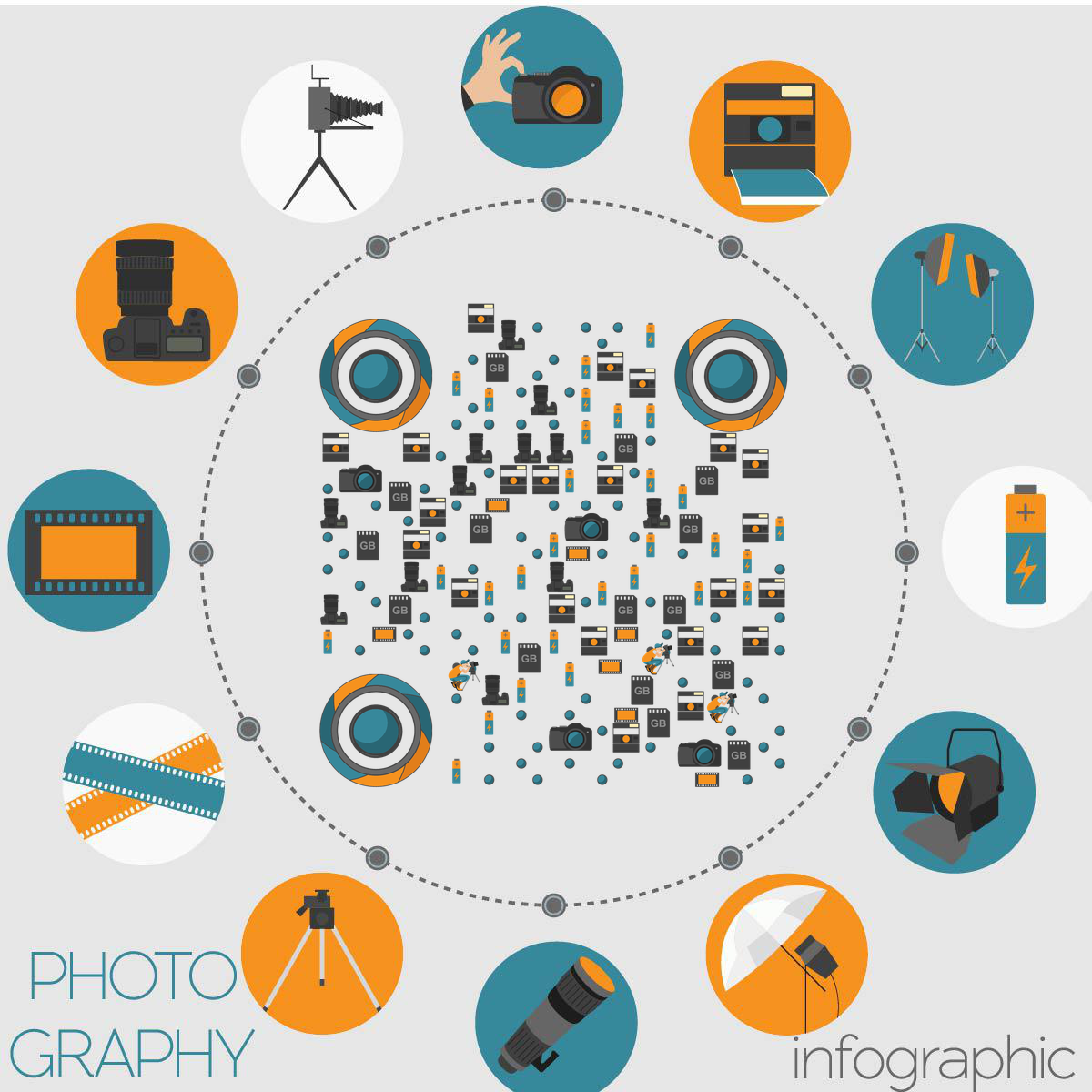 摄影设备相机胶片ICON二维码生成器-平面静态-正方形码
