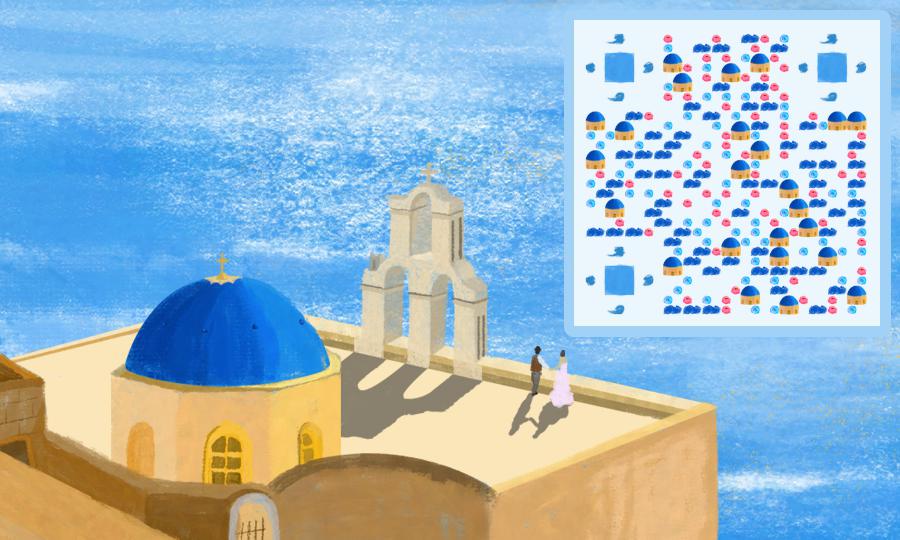 情定希腊浪漫蓝色爱琴海二维码生成器-平面静态-公众号图