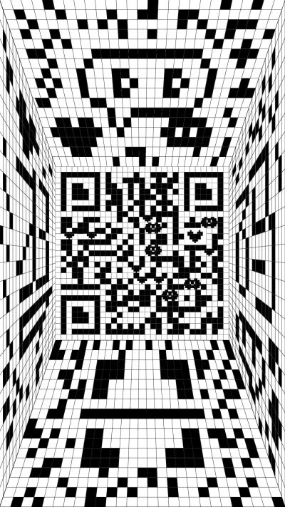 超个性趣味黑白格扫码简约创意电子游戏空间方块二维码生成器-平面静态-手机海报