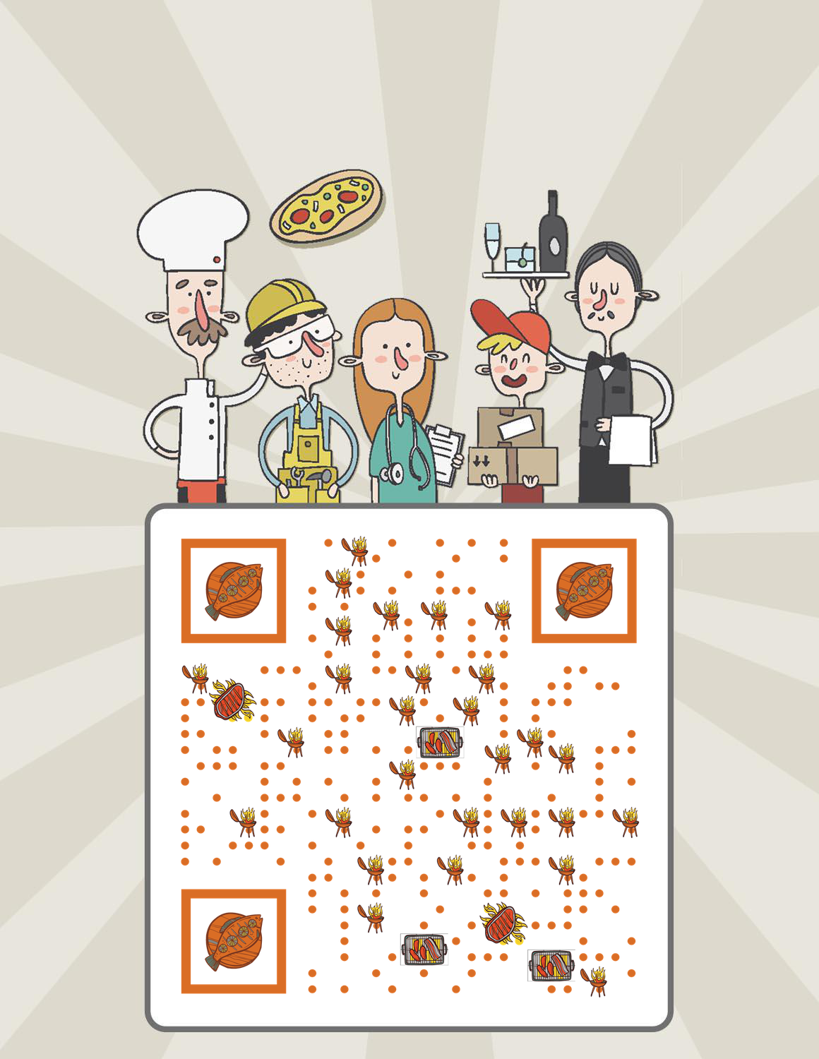 关于吃这件事餐饮美食插画卡通二维码生成器-平面静态-微信名片