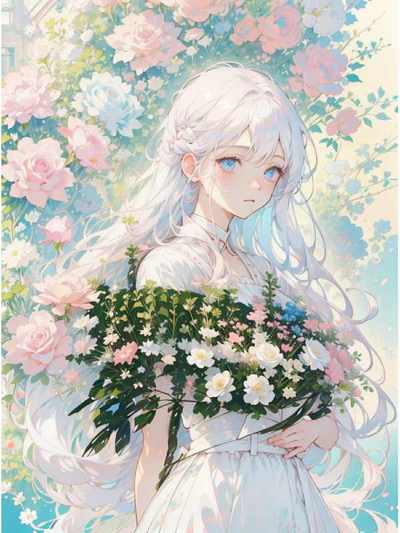 梦幻鲜花庭院少女AI隐藏字-第九工场字体生成器