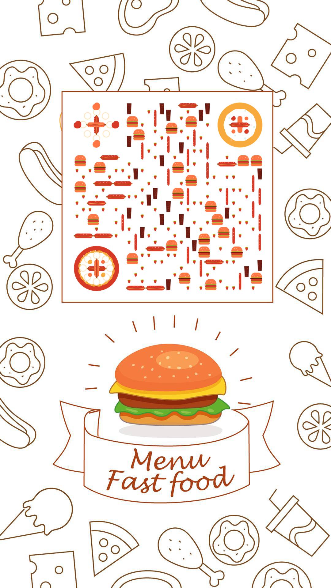 食物汉堡美食快餐线性元素二维码生成器-平面静态-手机海报