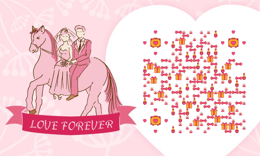 粉色浪漫爱情鸟婚礼婚庆二维码生成器-平面静态-公众号图