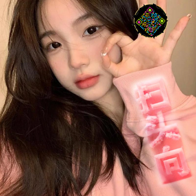 泡泡头图粉衣服美女头像v扫五彩丝带艺术二维码二维码生成器-平面静态-正方形码