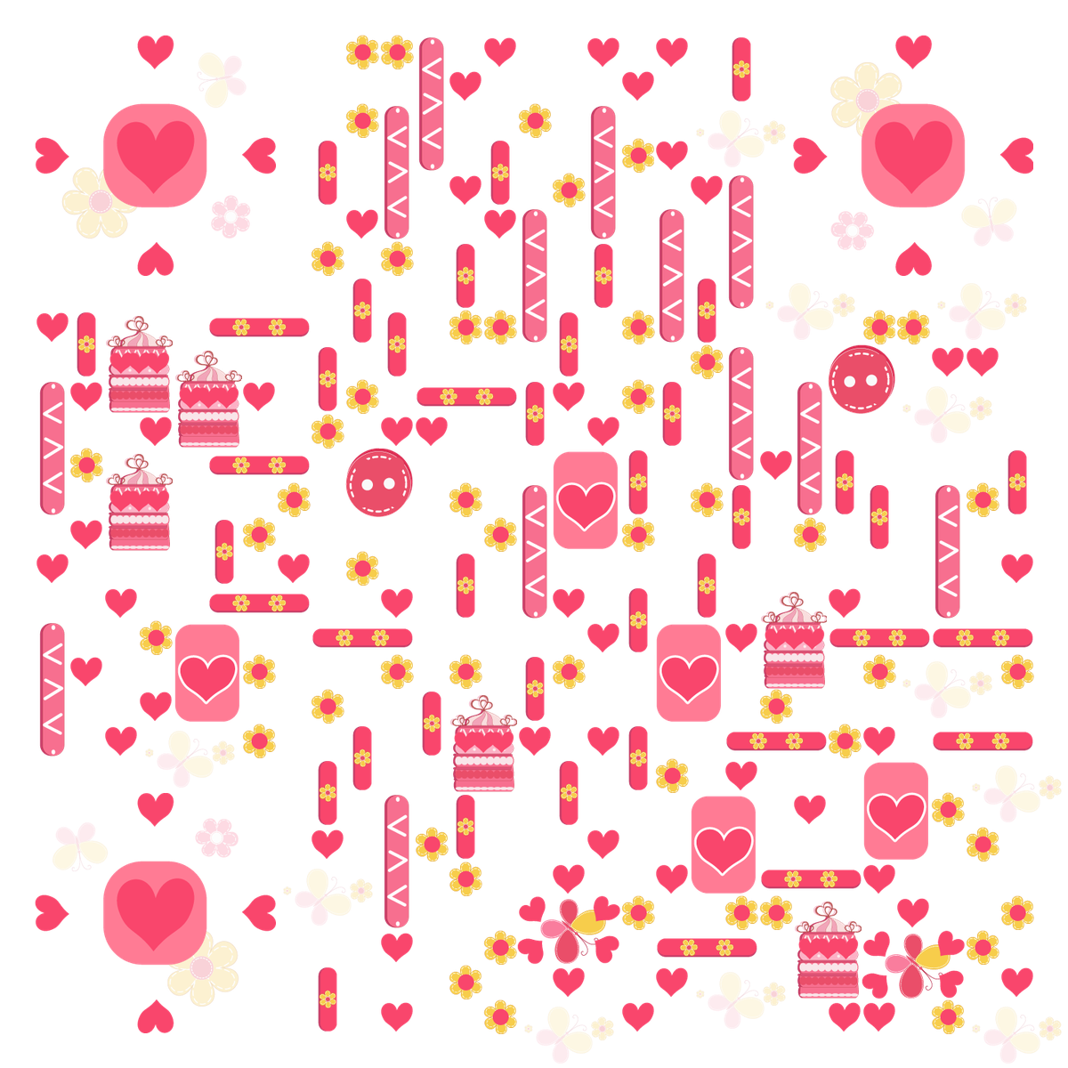 小粉红浪漫爱情爱心蛋糕二维码生成器-平面静态-无背景码