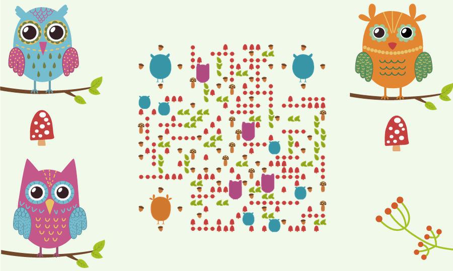 萌萌猫头鹰可爱卡通动物春天植物二维码生成器-平面静态-公众号图