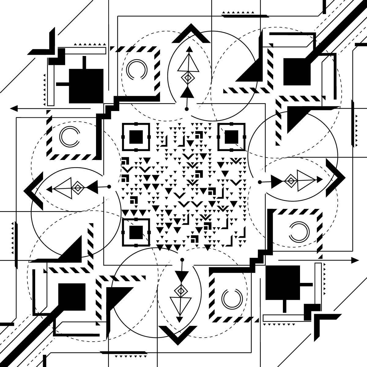 黑白几何图形简约线条上午二维码生成器-平面静态-正方形码