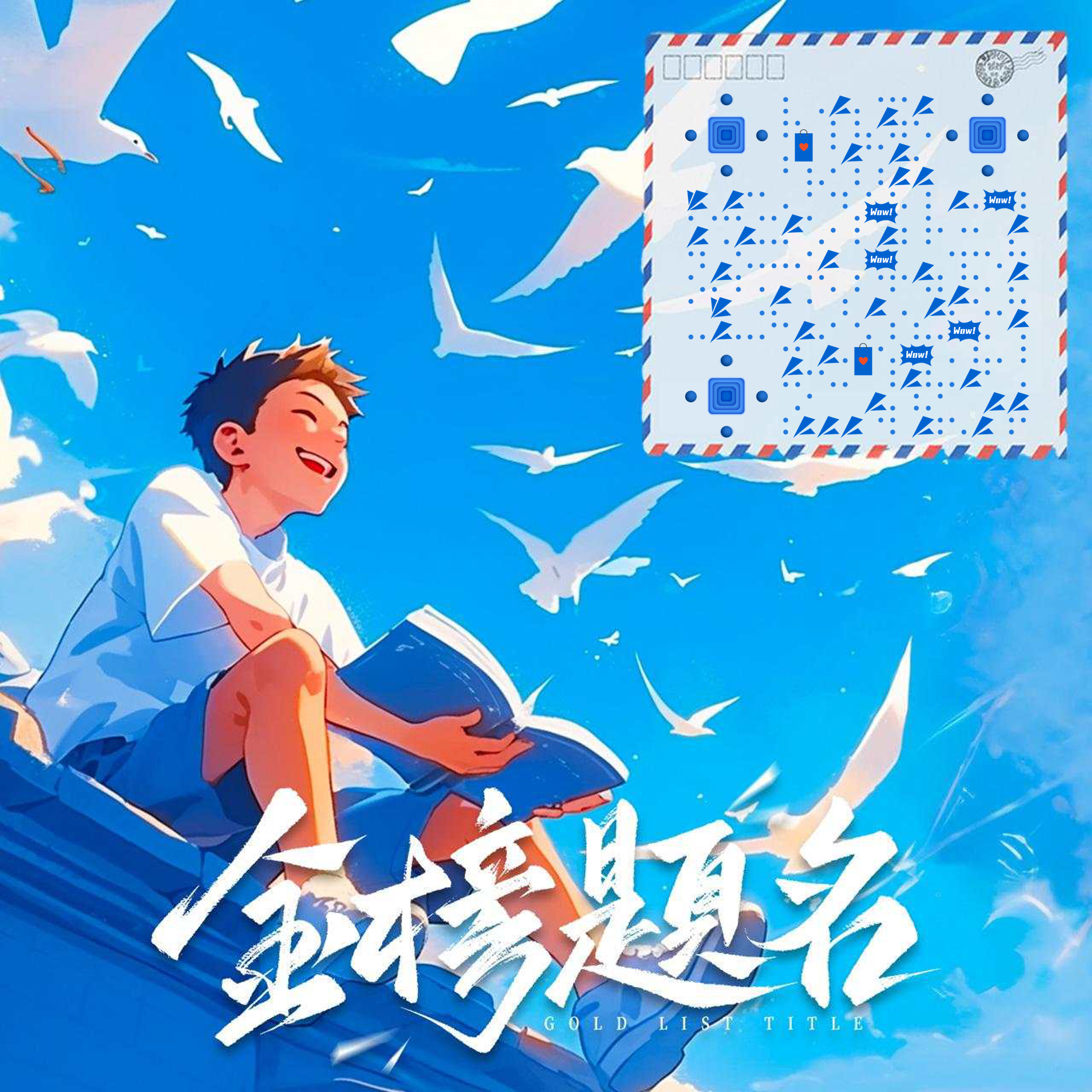 毕业季金榜题名微笑男孩二维码生成器-平面静态-正方形码