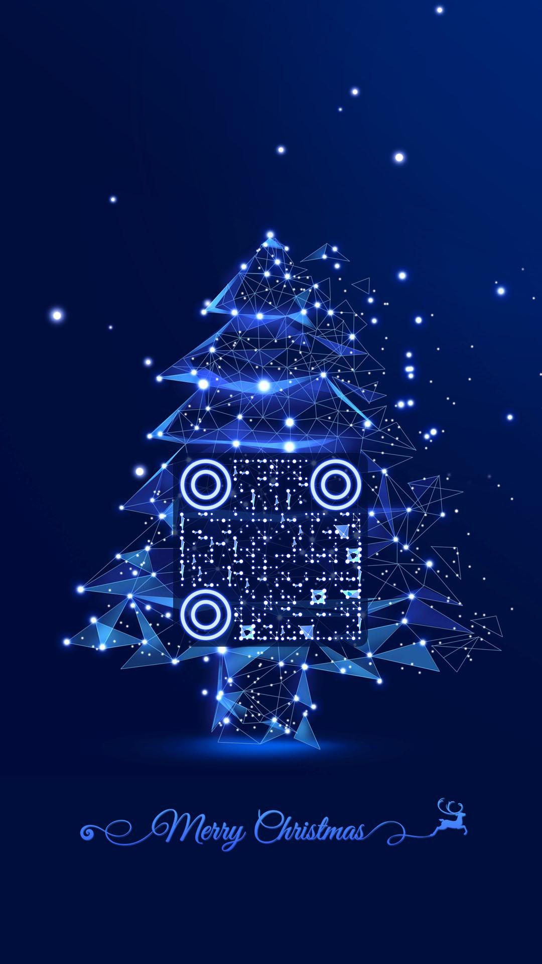 蓝色几何星光圣诞树二维码生成器-平面静态-手机壁纸
