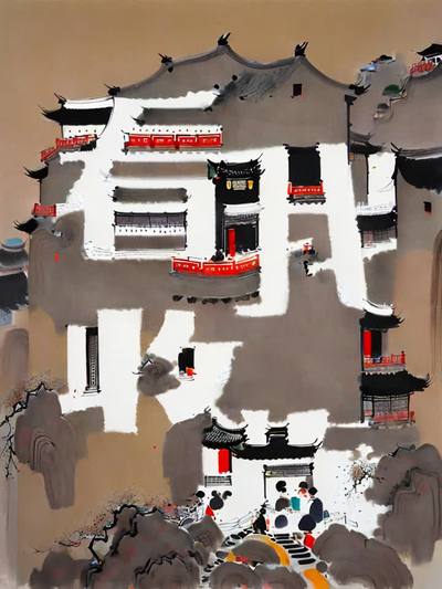 水墨徽派房屋AI艺术字-第九工场字体生成器