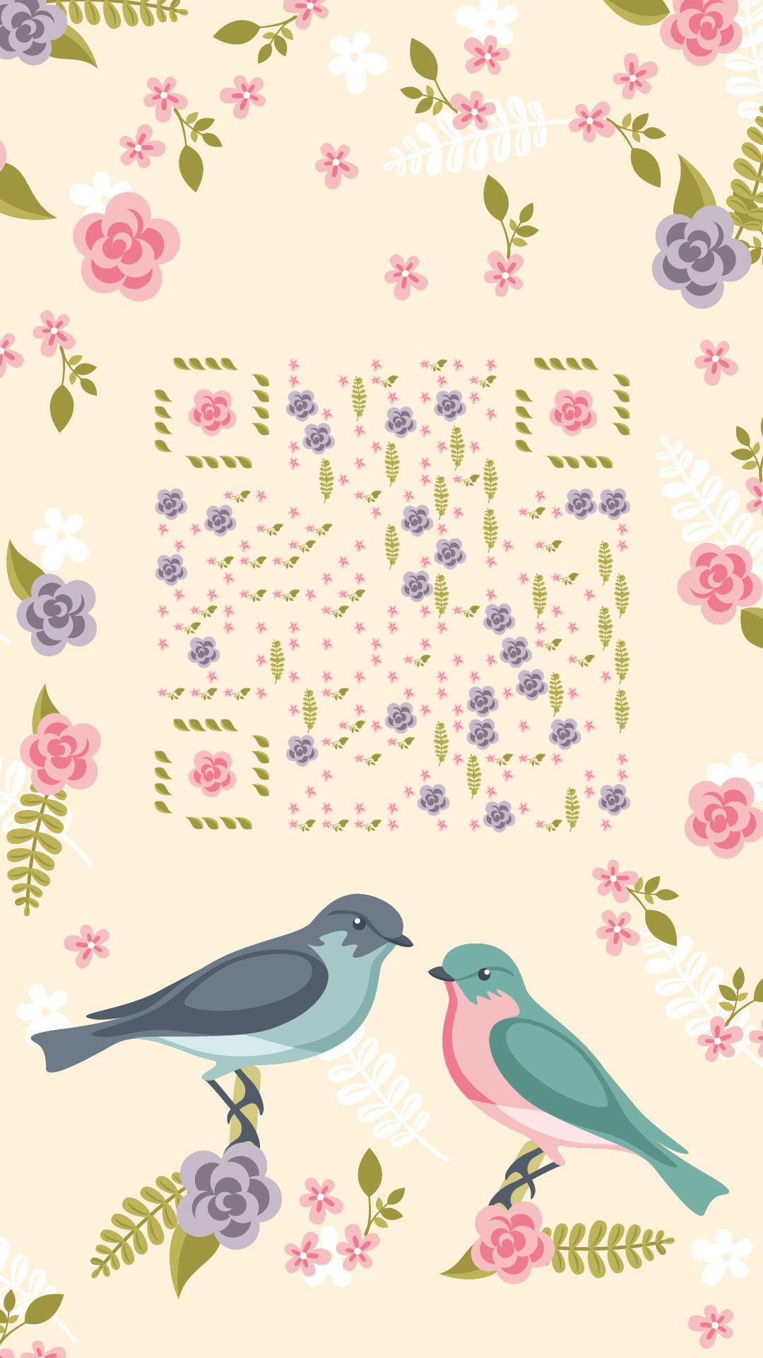 花与鸟清新复古花纹春天花开二维码生成器-平面静态-手机海报