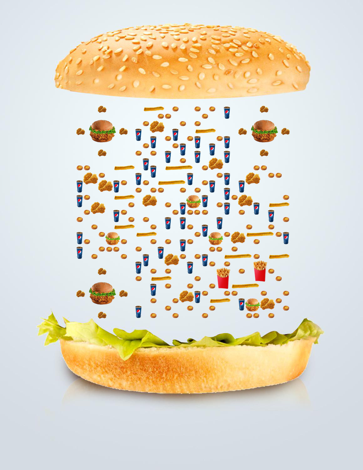 炸鸡汉堡可乐薯条休闲快餐小食叠叠高二维码生成器-平面静态-微信名片