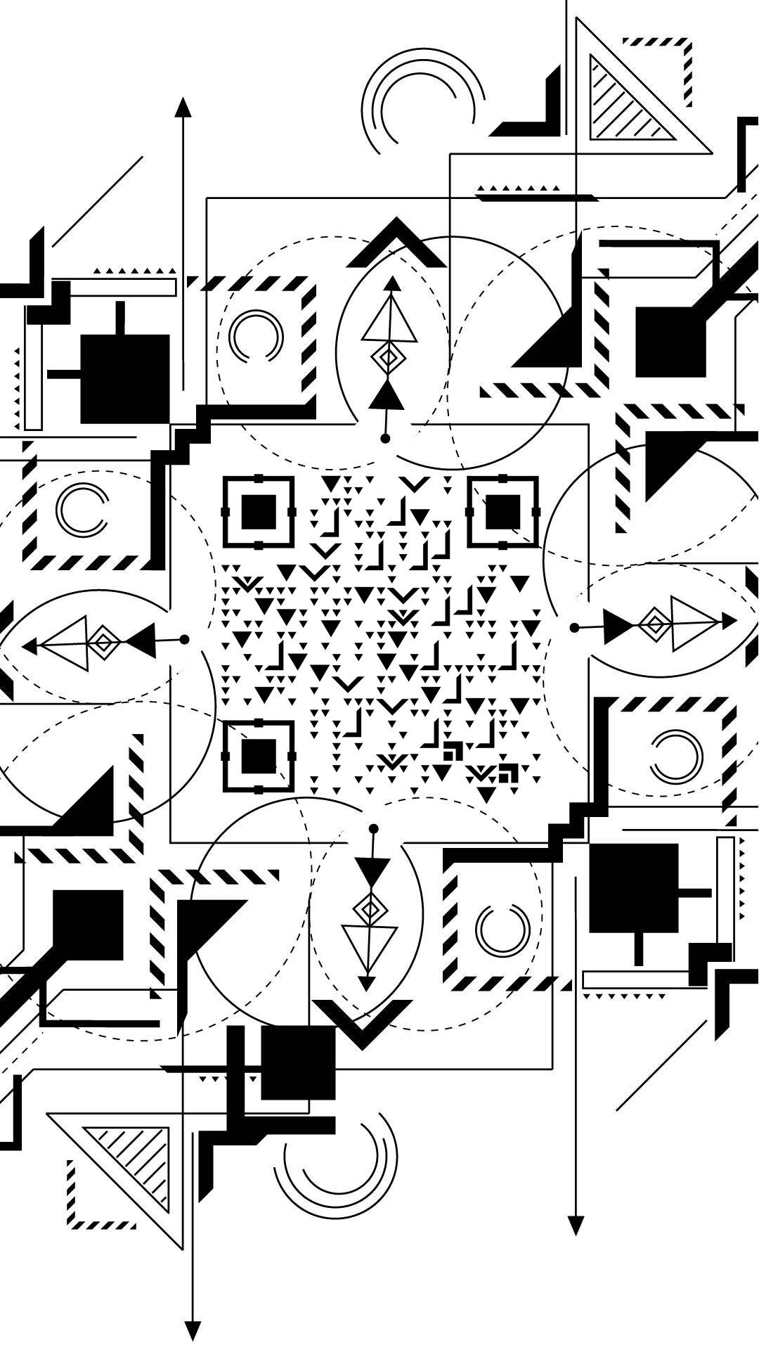 黑白几何图形简约线条上午二维码生成器-平面静态-手机壁纸