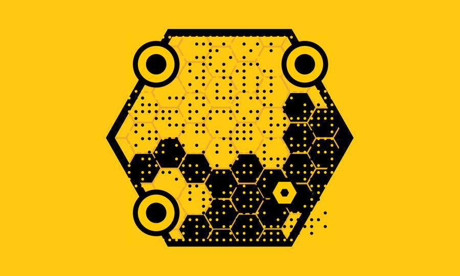 收获橙色几何蜂巢蜜蜂黑黄隐藏二维码-公众号图-平面静态