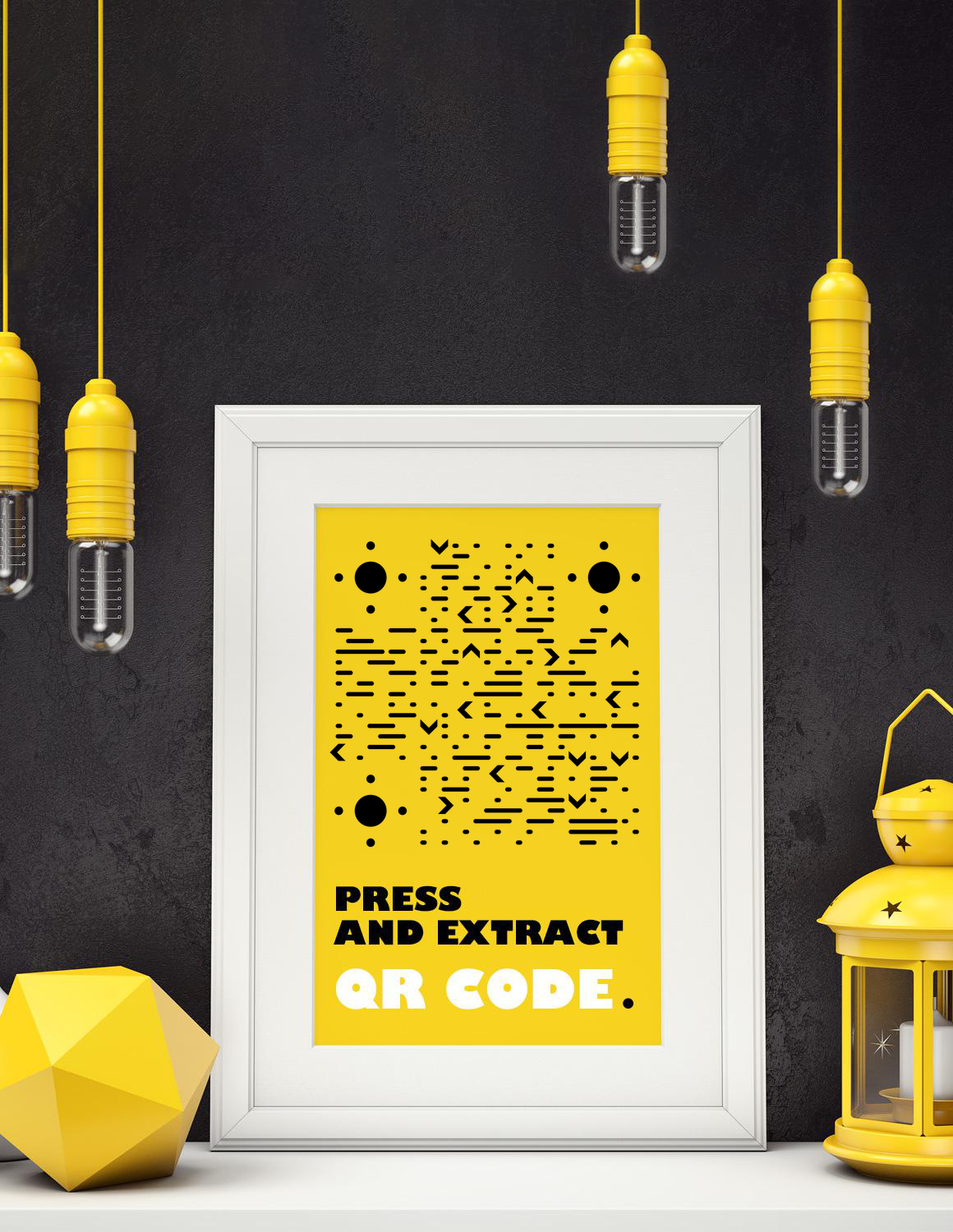 醒目黑黄色画框艺术装饰海报二维码-微信名片-平面静态
