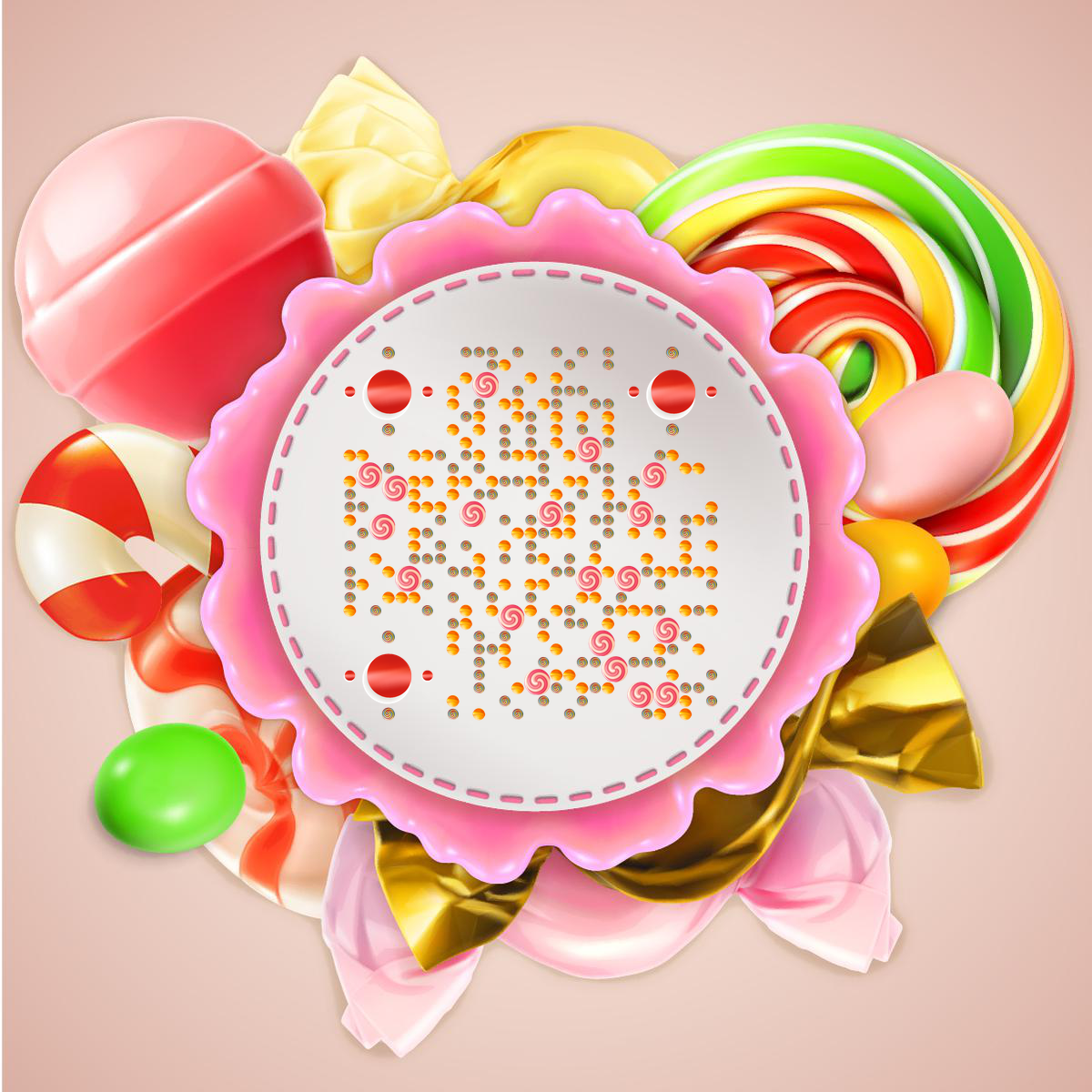 so sweet甜蜜糖果C4D粉色棒棒糖二维码生成器-平面静态-正方形码