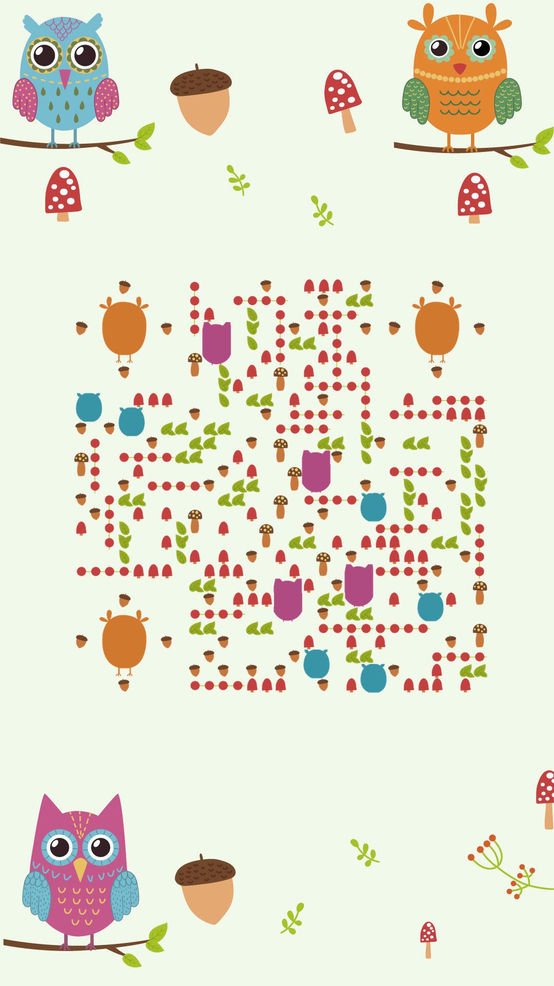 萌萌猫头鹰可爱卡通动物春天植物二维码生成器-平面静态-手机海报