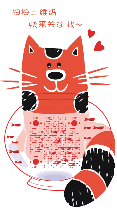 红色涂鸦猫咪鱼缸宠物二维码生成器-平面静态-手机壁纸