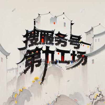 徽派建筑AI艺术隐藏字-第九工场字体生成器