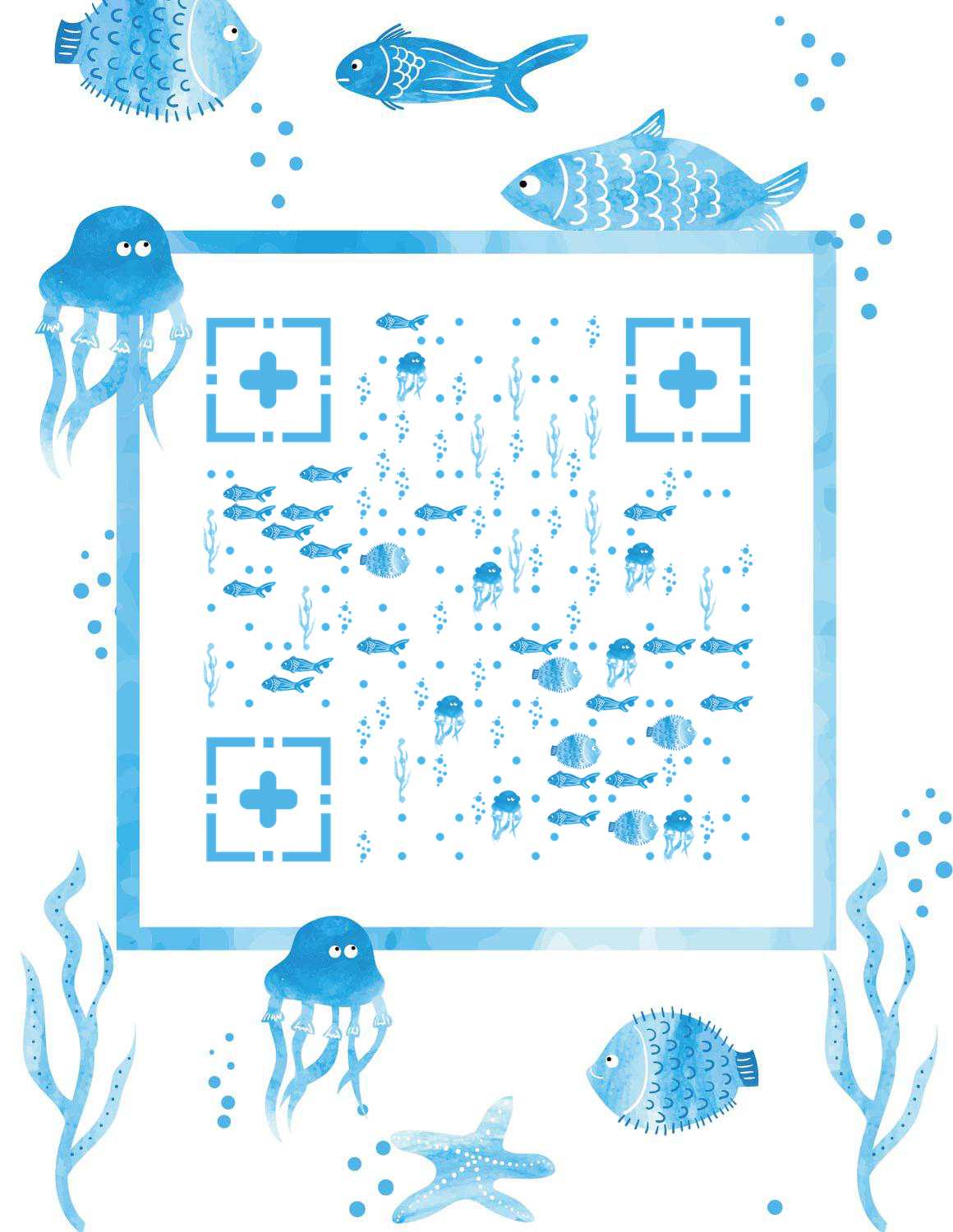 水彩大海蓝色海底二维码生成器-平面静态-微信名片