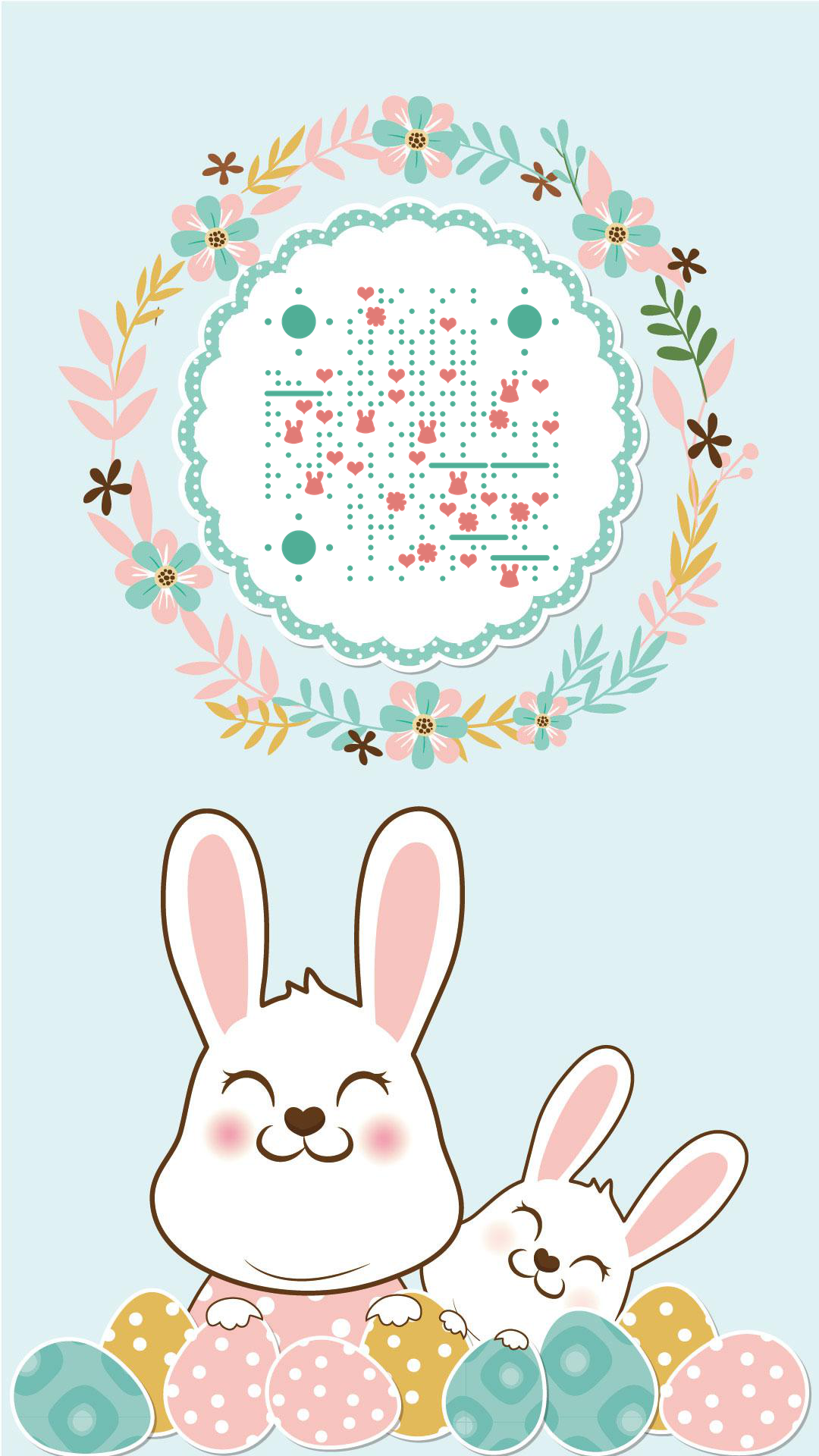 花环小兔兔卡通兔子蓝色粉色清新二维码生成器-平面静态-手机壁纸
