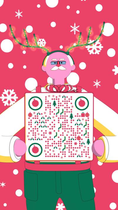 圣诞节圣诞老人礼物麋鹿雪花二维码生成器-平面静态-手机海报