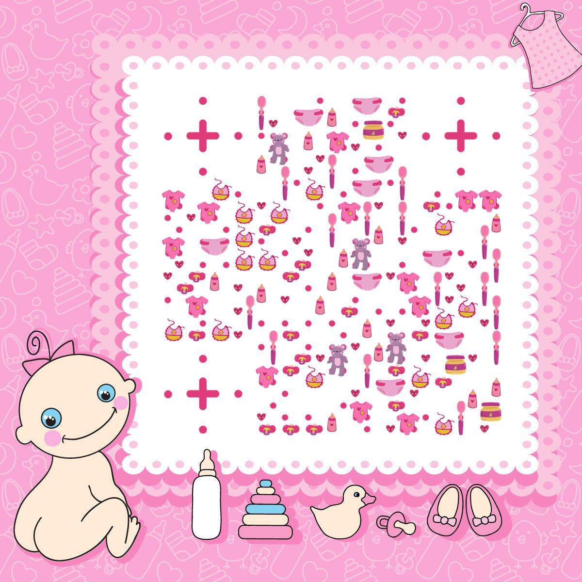 婴儿用品粉色母婴可爱宝宝睡觉二维码生成器-平面静态-正方形码