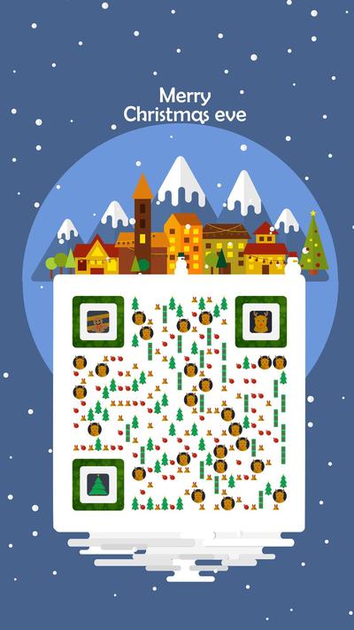 麋鹿森林圣诞树雪花纷飞圣诞节二维码生成器-平面静态-手机海报