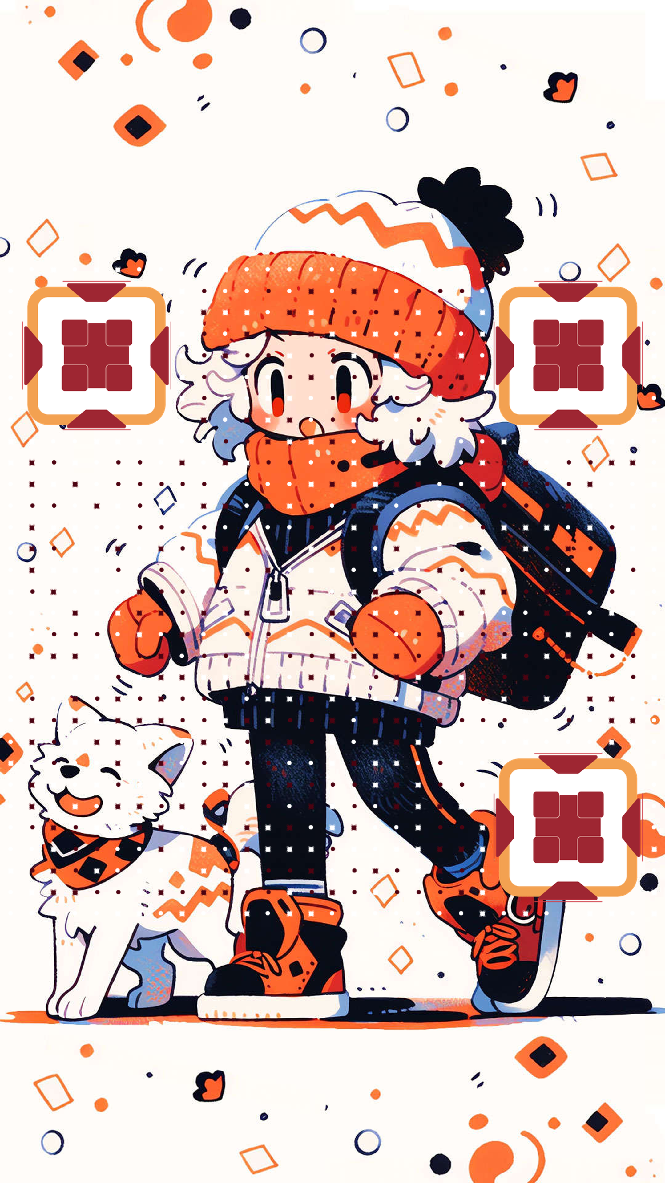 冬日徒步宝贝温暖橘色毛衣狗狗创意二维码生成器-平面静态-手机海报