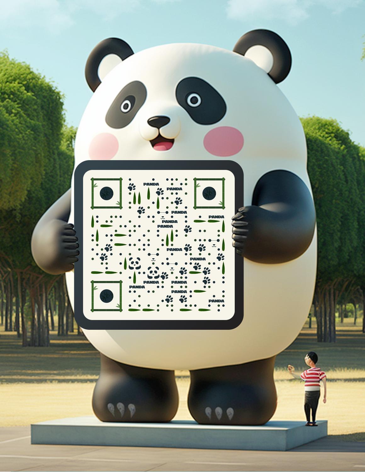 卡通可爱吉祥物国宝熊猫节日竹子可爱的熊猫扫码加好友二维码生成器-平面静态-微信名片