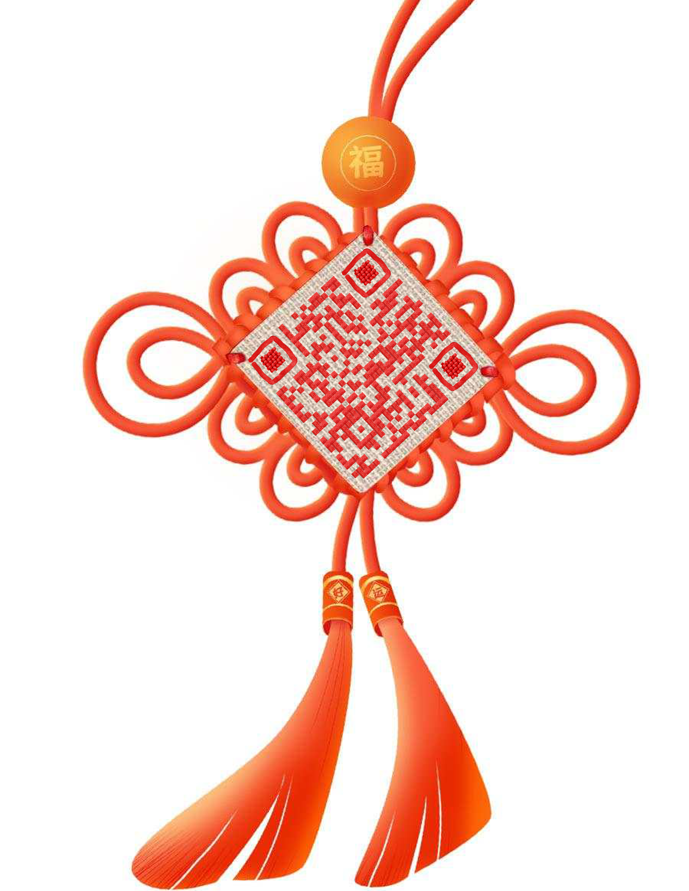 中国结卡通飘逸红色艺术二维码二维码生成器-平面静态-微信名片