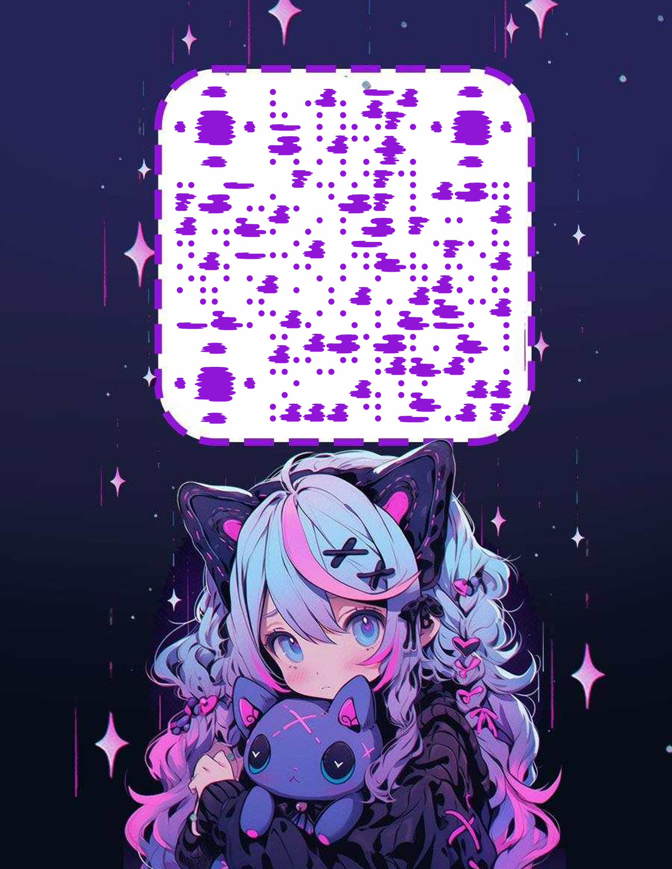 深色猫猫女孩暗黑系星星紫色艺术二维码二维码生成器-平面静态-微信名片