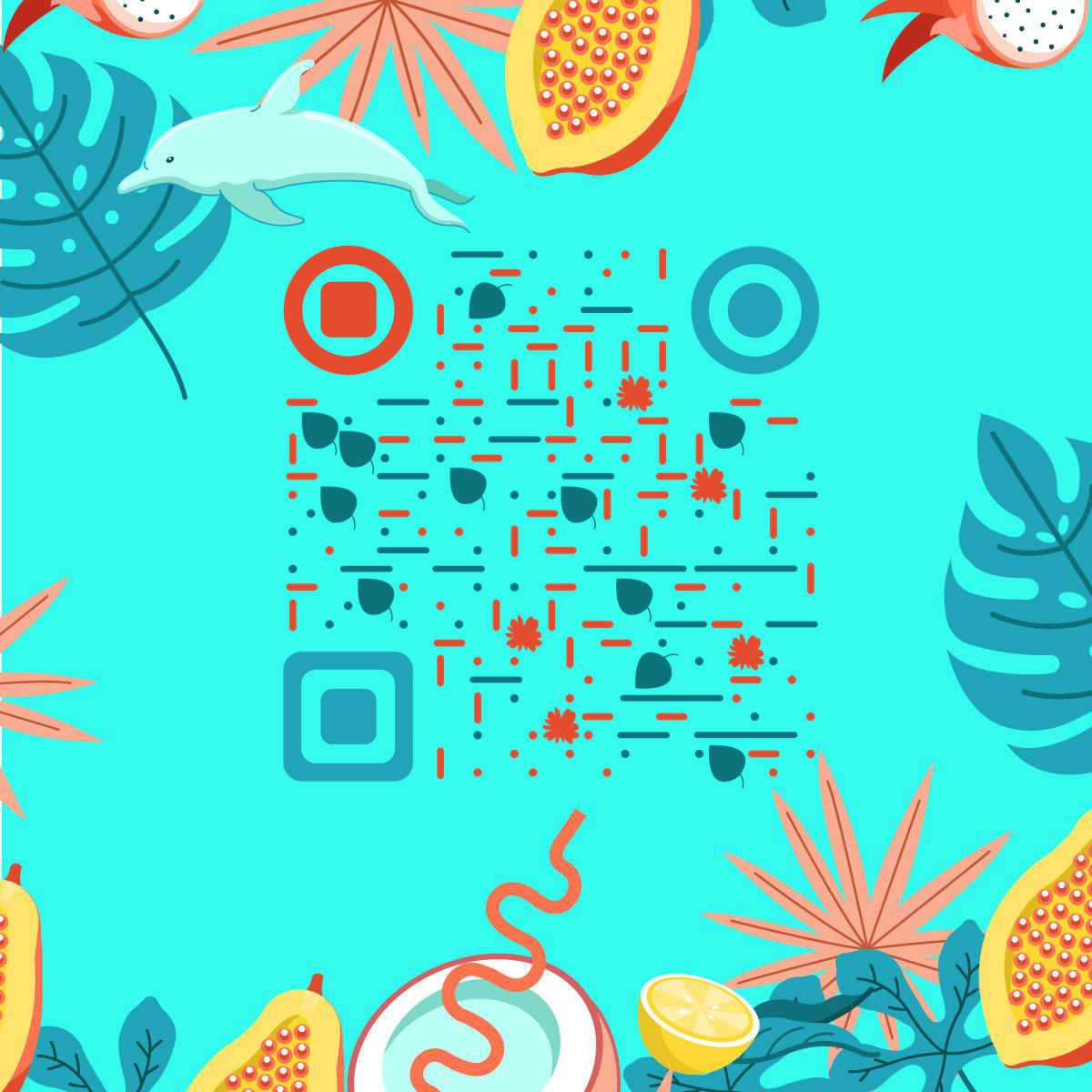热带水果夏日乐悠悠二维码生成器-平面静态-正方形码