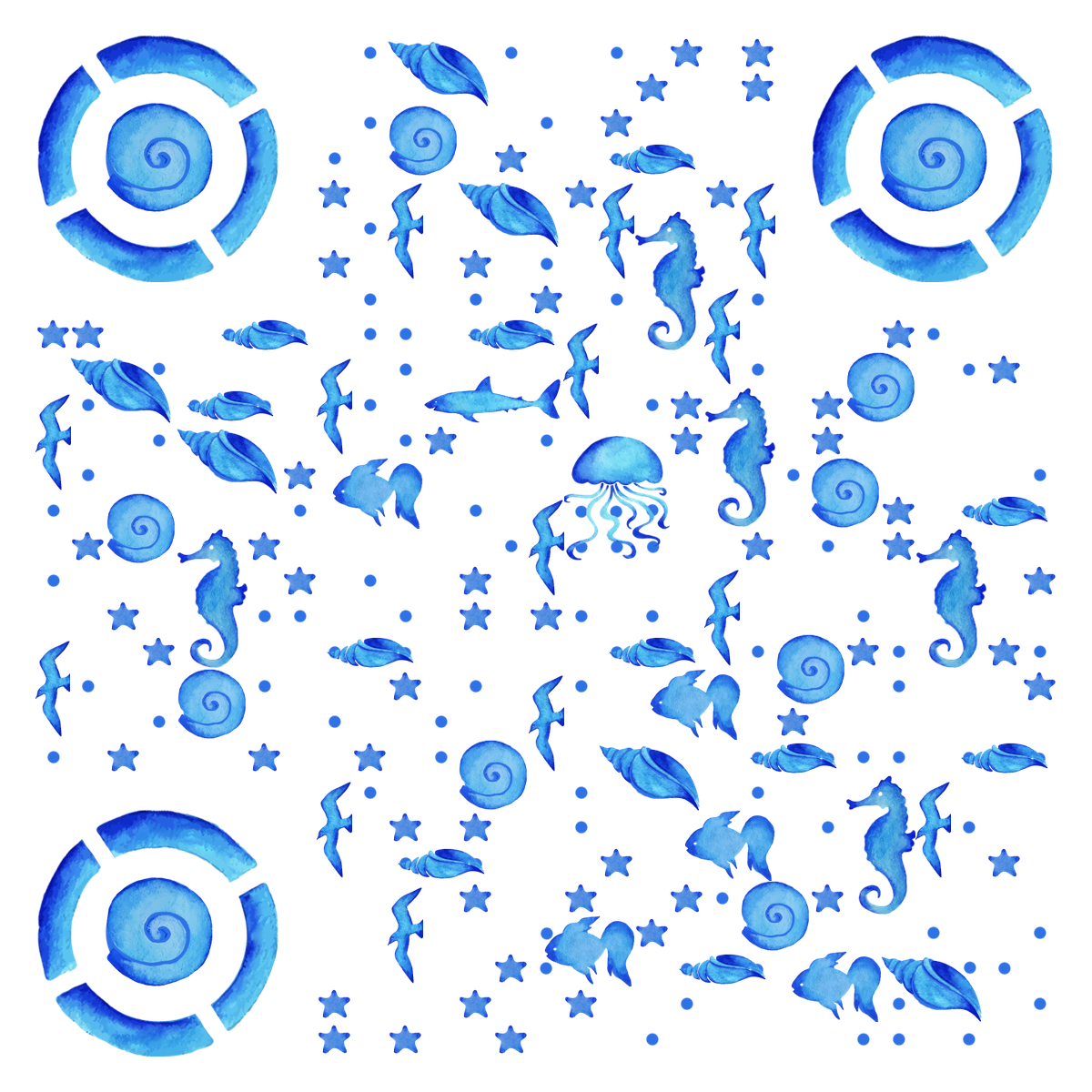 水彩风水族馆蓝色海洋世界二维码生成器-平面静态-无背景码