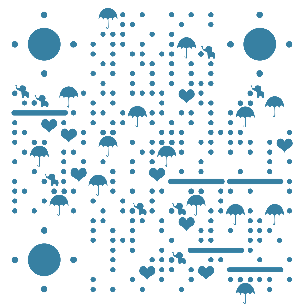 雨天小象蓝色下雨卡通大象动物水彩二维码生成器-平面静态-无背景码