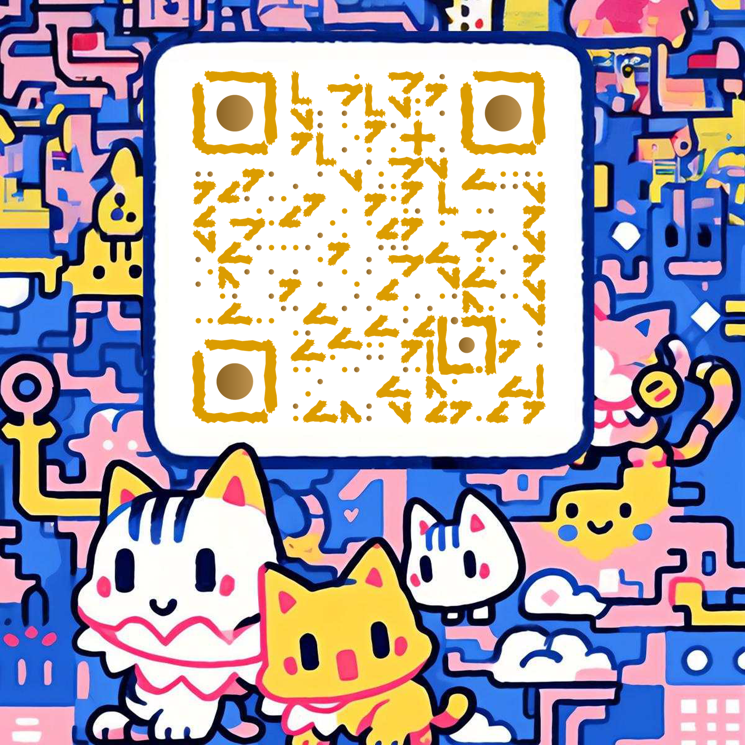猫咪涂鸦可爱猫咪创意艺术涂鸦简约猫咪二维码生成器-平面静态-正方形码