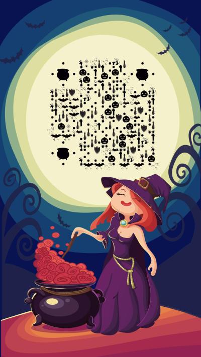月光下的小魔女万圣节童话魔法二维码生成器-平面静态-手机海报