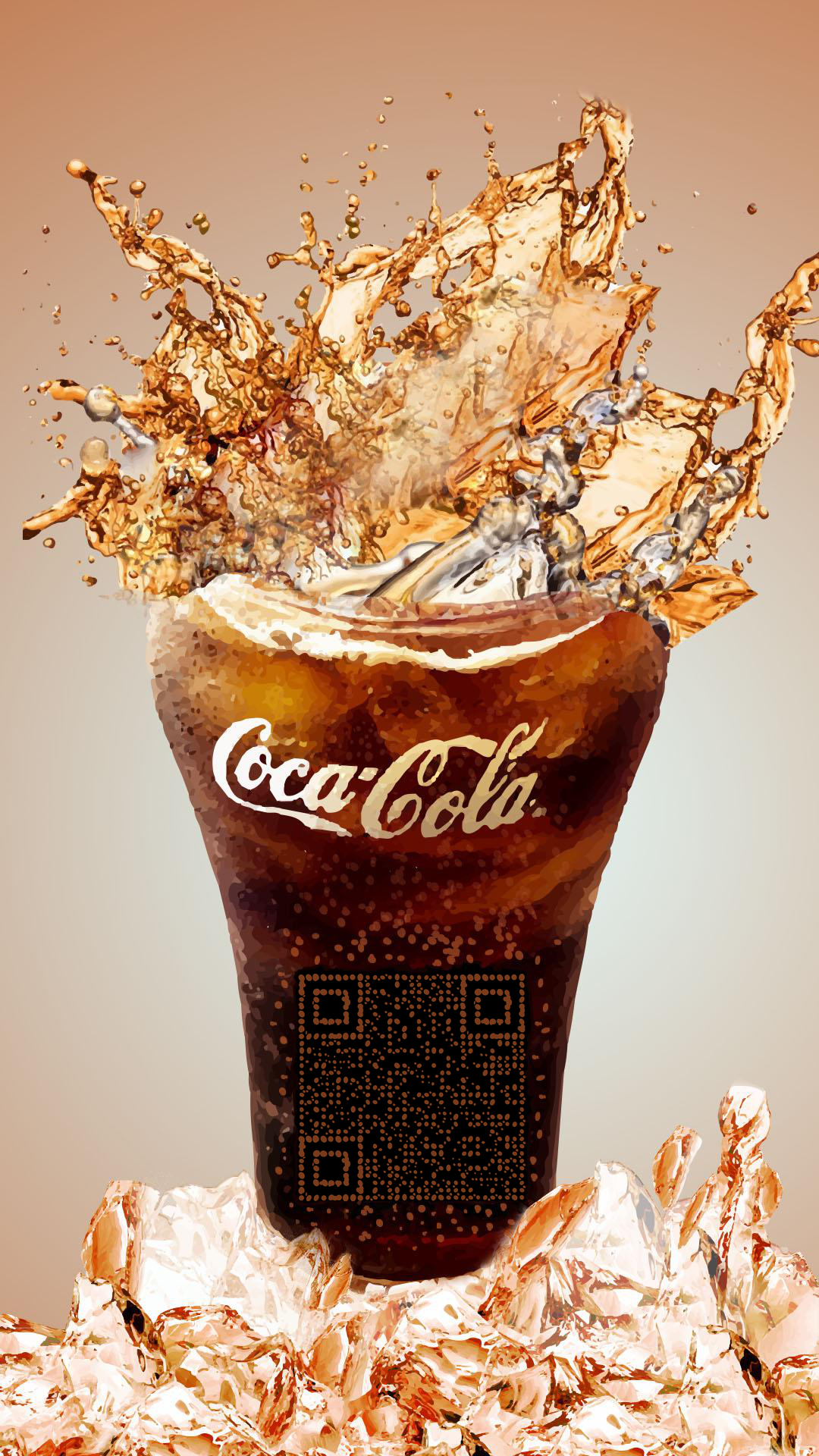 冰镇碳酸气泡饮溅洒可乐二维码-手机壁纸-平面静态
